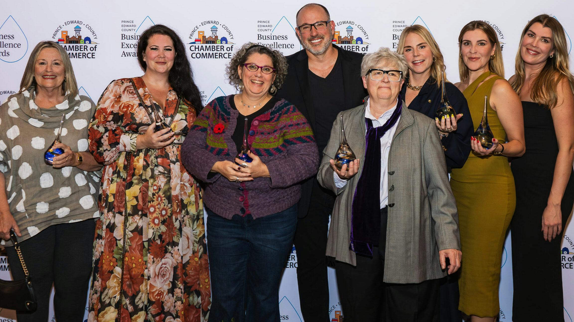 <p>THE WINNER&#8217;S CIRCLE: Business Excellence Award winners Jane Wollenberg, Lindsay McCallister, Lesley Snyder, Carson Arthur, Carlyn Moulton, Cana Charles, Emma Woodman and Annie Woodman gathered at the Cape Thursday to celebrate their success. (Onelook Productions)</p>
