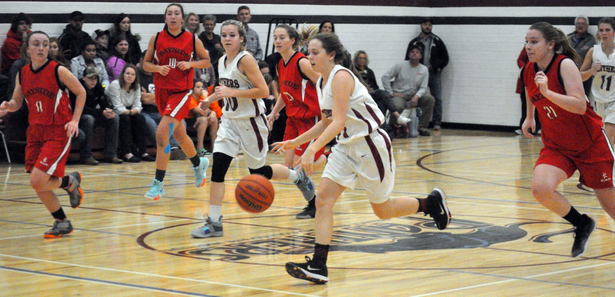 <p>ALWAYS LEADING THE WAY PECI graduate Sydney Davies leads a fast break for the Panthers in this file photo. Davies added to her starry athletic legacy at the local secondary school by winning a share of the 2019-20 Female Senior Athlete of the Year. (Adam Bramburger/Gazette file photo). </p>
