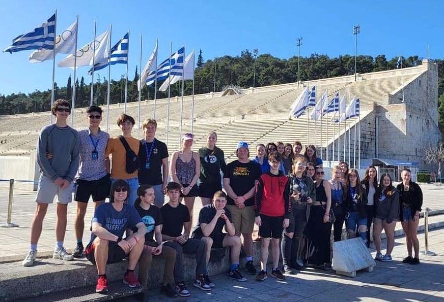 <p>PECI students visit the ancient Olympic Stadium at Olympia. (Supplied Photo)</p>
