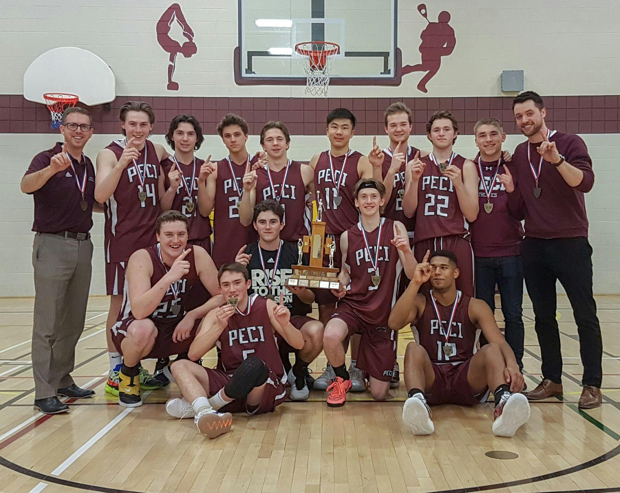 <p>Champions &#8211; The PECI Senior Basketball Panthers made school history with their COSSA gold-medal win Friday .   Pictured are (front row, from left) Brodie Byford, Dylan Morrow, Jack MacCool, Devon Wilton, Alex Arsenault, (back row, from left) coach Rob Garden, Logan Stark, Joe Burley, Ian Forsyth, Thomas Davies, Owen Wang, Ben Clarke, Justin Smith, Gabe Goad,  coachTaylor Reddick (coach). Not pictured are Kaleb Stacey and coach Caleb Hugh. (Submitted photo)</p>
