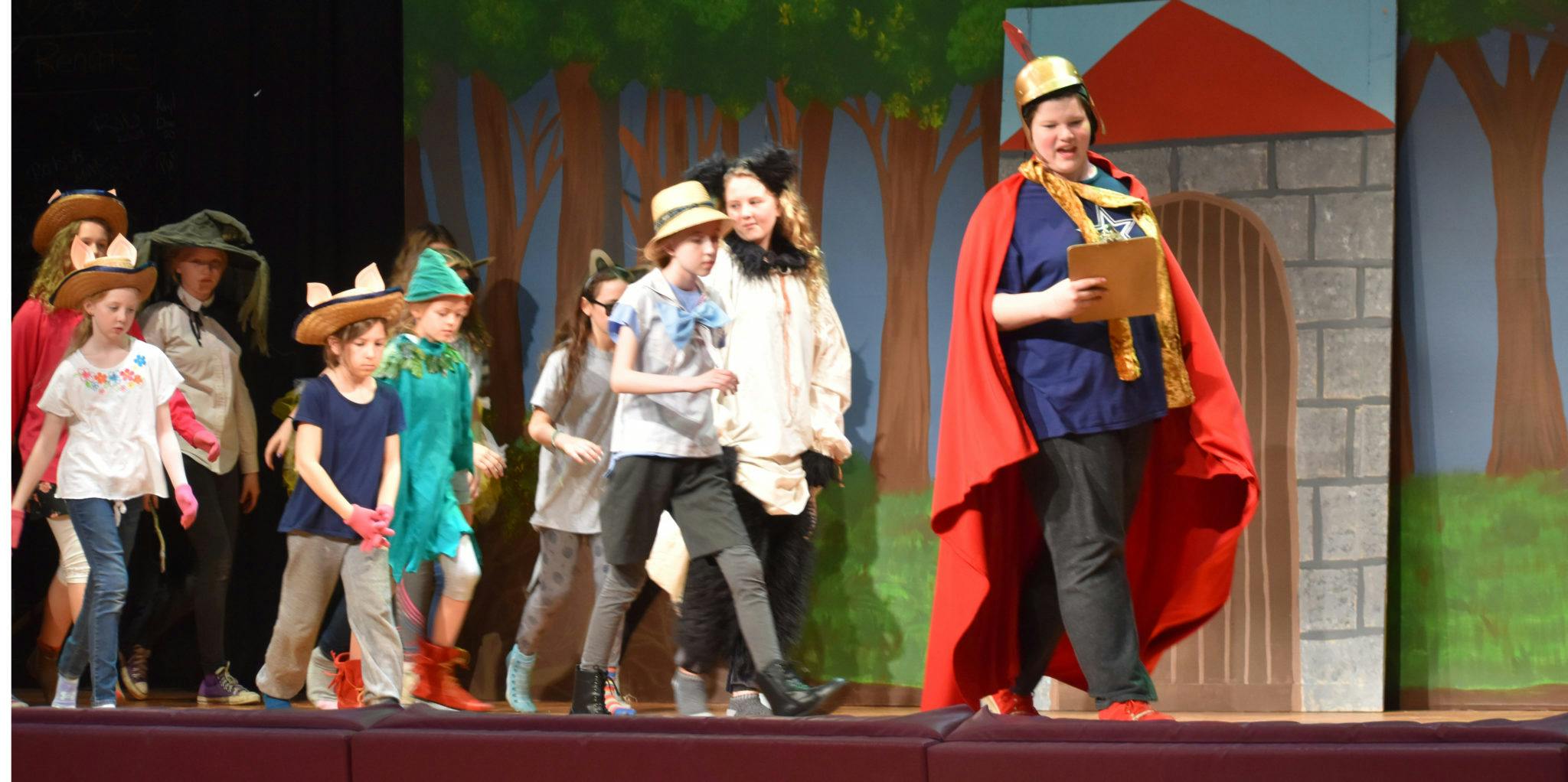 <p>IN A LINE- Cast members in the PECI production of Shrek Jr. walk through their lines and movements at a dress rehearsal on Tuesday afternoon. (Sarah Williams/Gazette Staff)</p>
